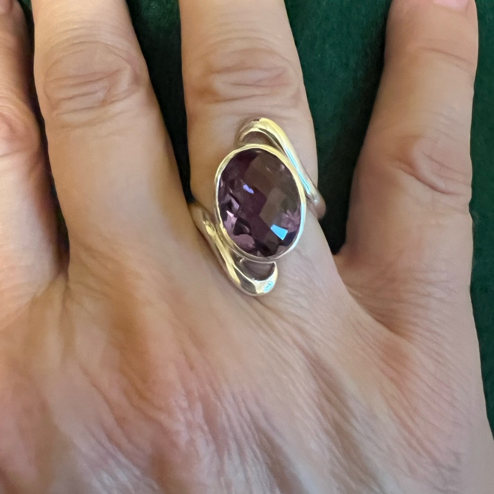 Silver Ring Sj Faceted Amethyst Oval Gemstone Ring